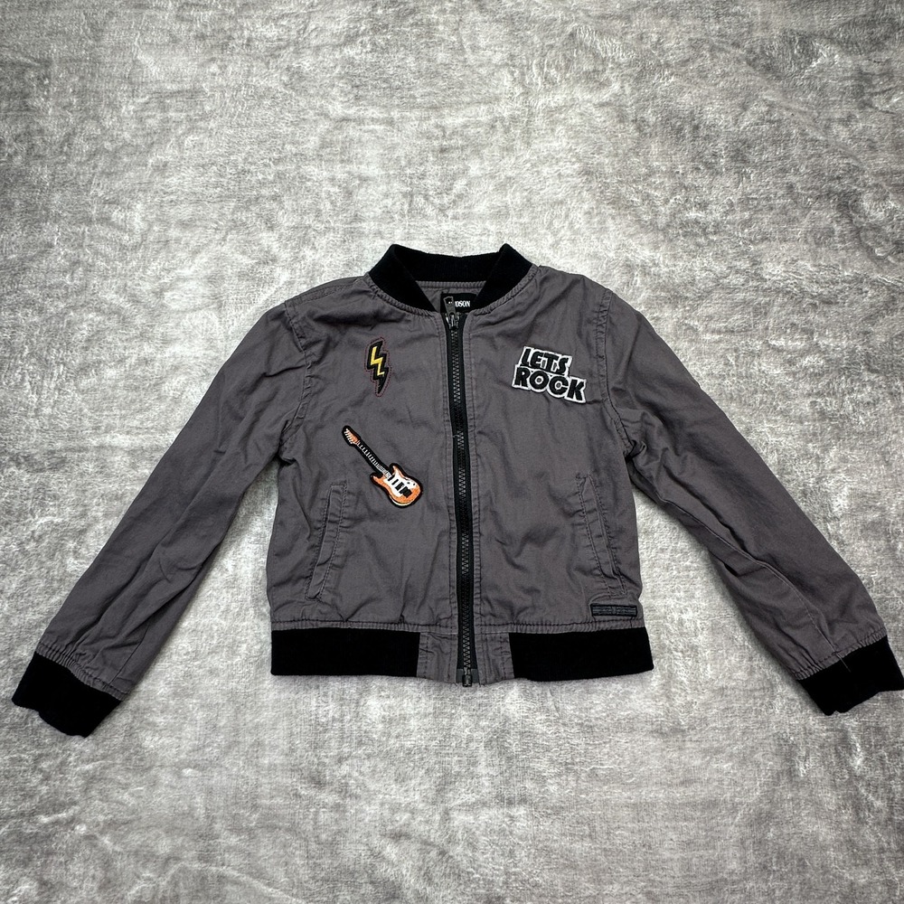 Hudson Jacket Boys 4T Gray Bomber Let's Rock Guitar Patch Lightning Youth